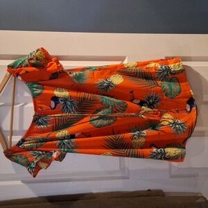 Pineapple Toucan Orange Off Shoulder Mini Dress Large